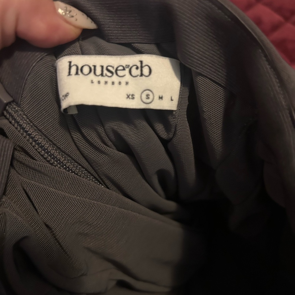 House of CB Elegant Gray ruched Strapless Dress - Picture 10 of 11